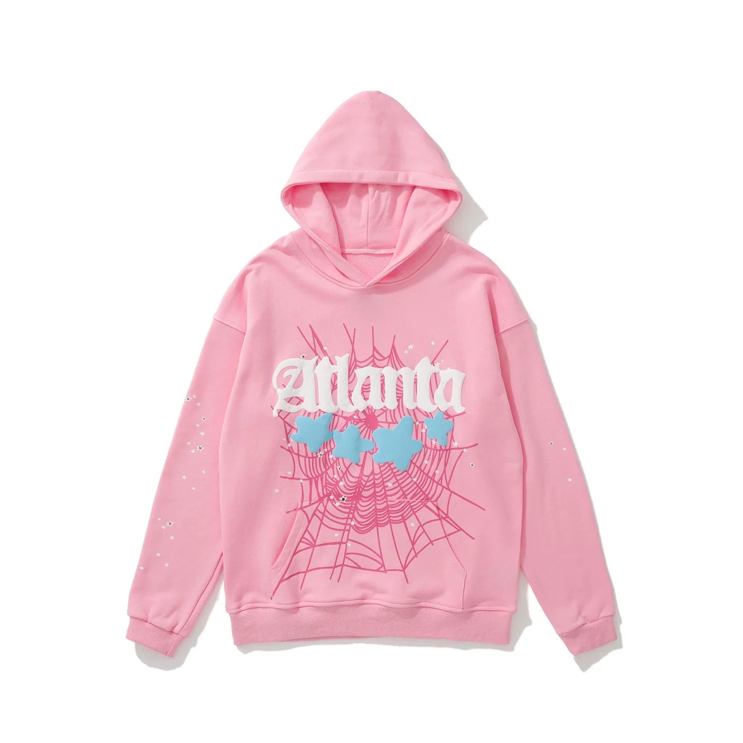 Sp5der "Atlanta" Web & Star Graphic Pink Pullover Hoodie