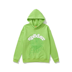 Sp5der Arch Logo Spider Web Lime Green Pullover Hoodie