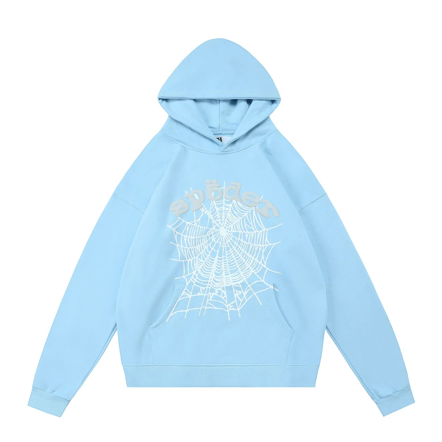 Sp5der Classic Web & White Typography Light Blue Pullover Hoodie