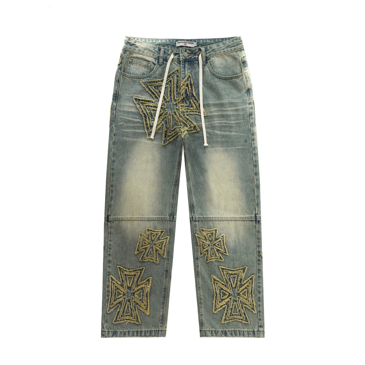 Vale Valley Retro Embroidered Distressed Straight Jeans