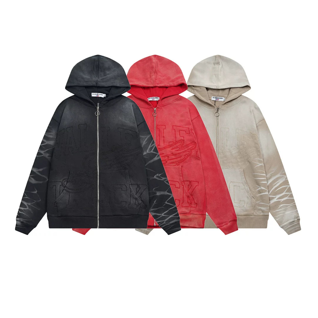 VALE VALLEY High Street Embroidered Zip Hoodie