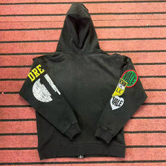 VALE VALLEY Hip Hop Embroidered Zip Hoodie
