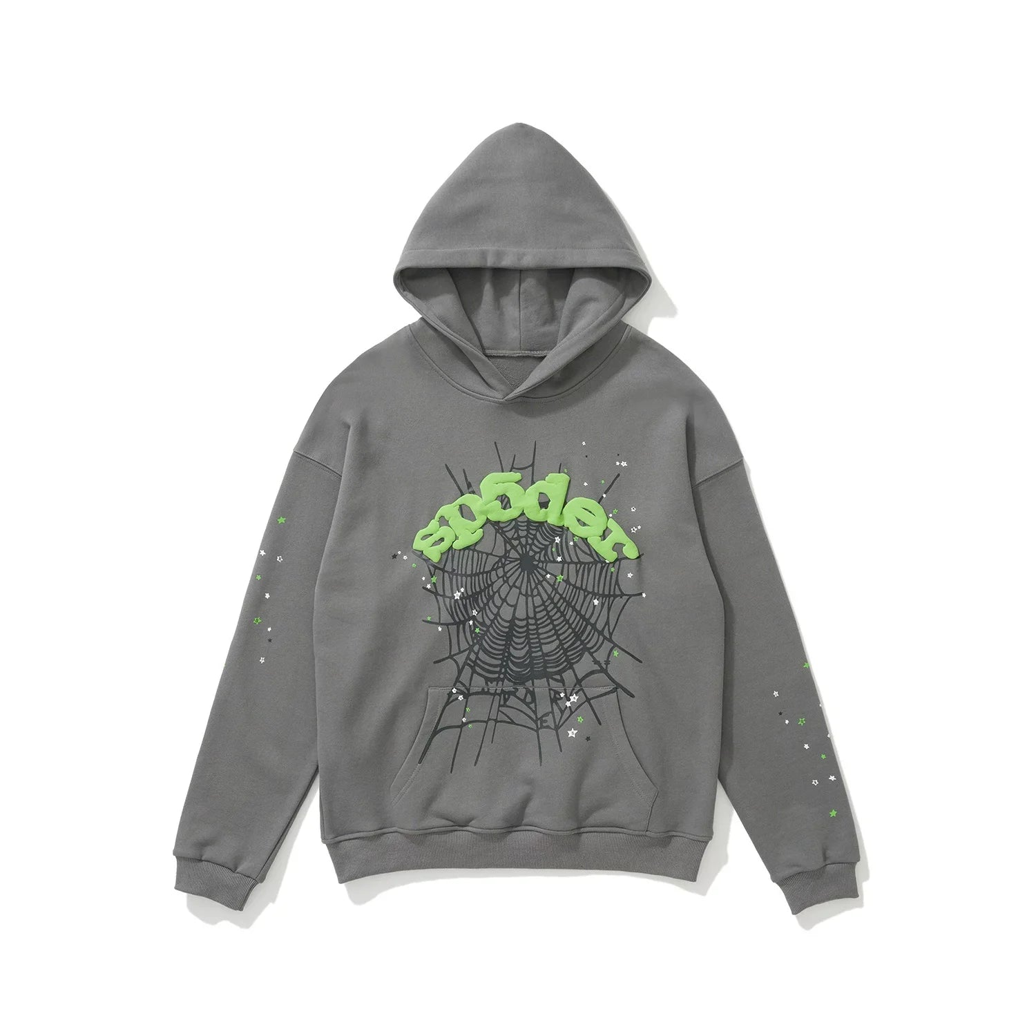 Sp5der Arch Logo Spider Web Grey and Green Pullover Hoodie