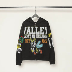 VALE VALLEY Hip Hop Embroidered Zip Hoodie