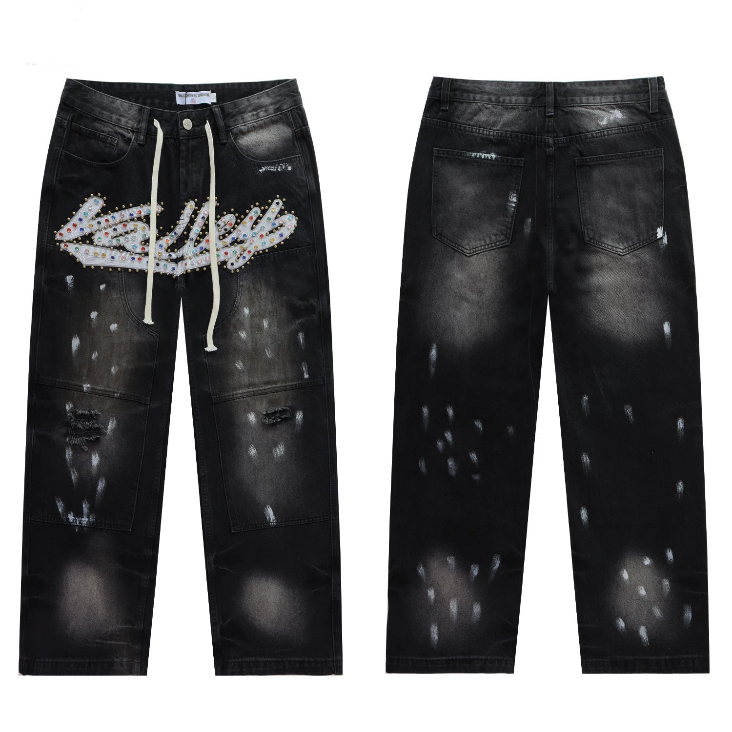 Vale Valley Retro Embroidered Rhinestone Straight Jeans