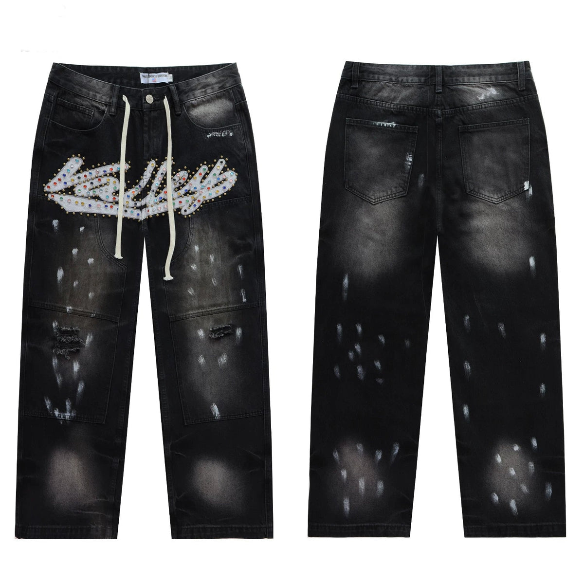 Vale Valley Retro Embroidered Rhinestone Straight Jeans