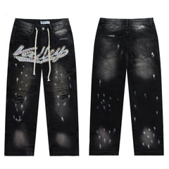 Vale Valley Retro Embroidered Rhinestone Straight Jeans