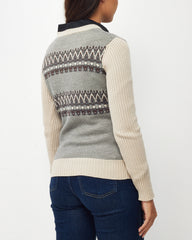 Gucci Grey/Beige/Brown Wool Knit Geometric Pattern Cardigan Sweater - S