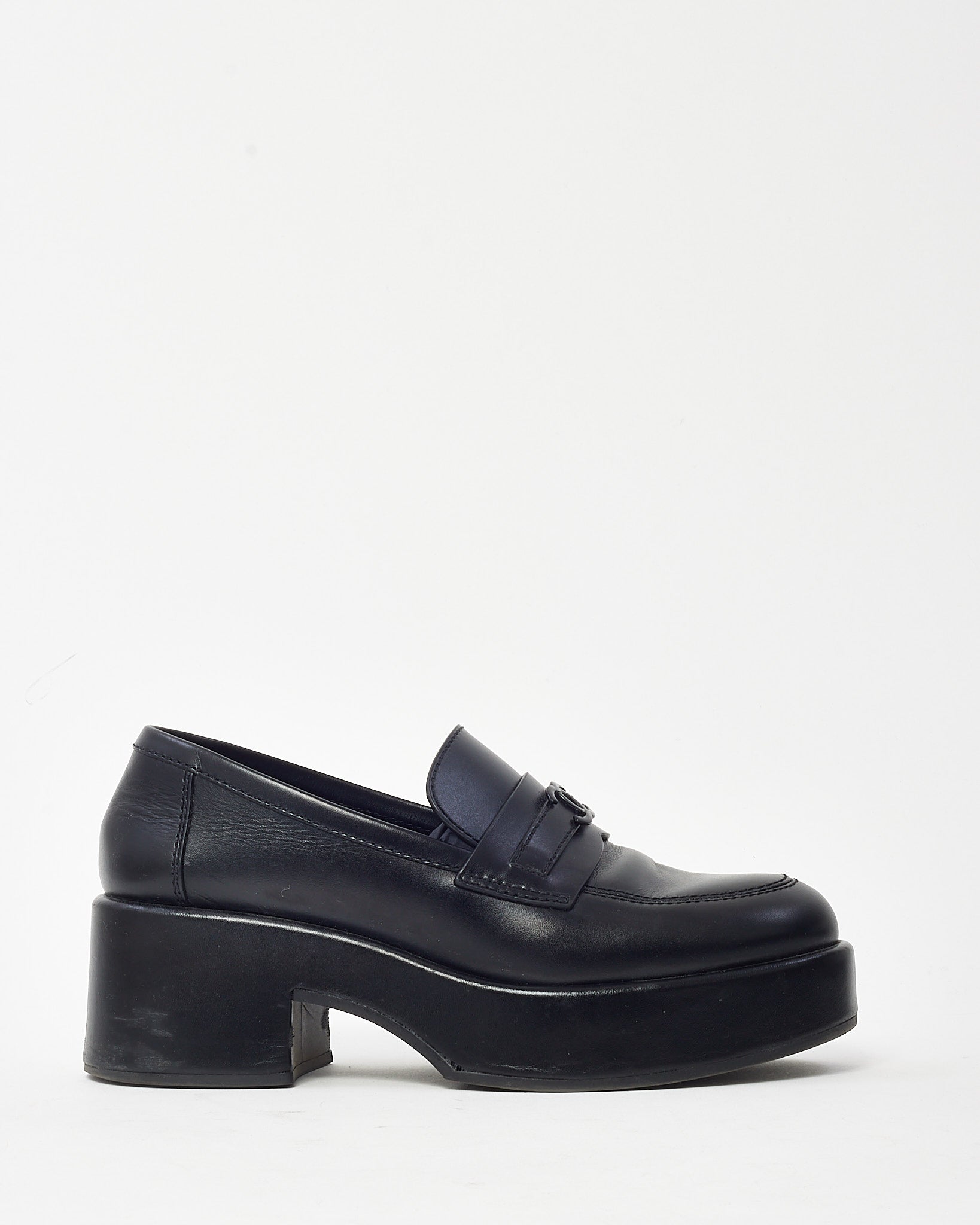 Chanel Black Calfskin Leather Black CC Coco Mark Platform Loafers - 38