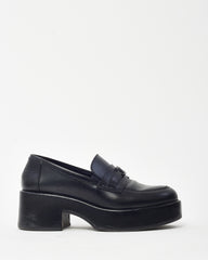 Chanel Black Calfskin Leather Black CC Coco Mark Platform Loafers - 38