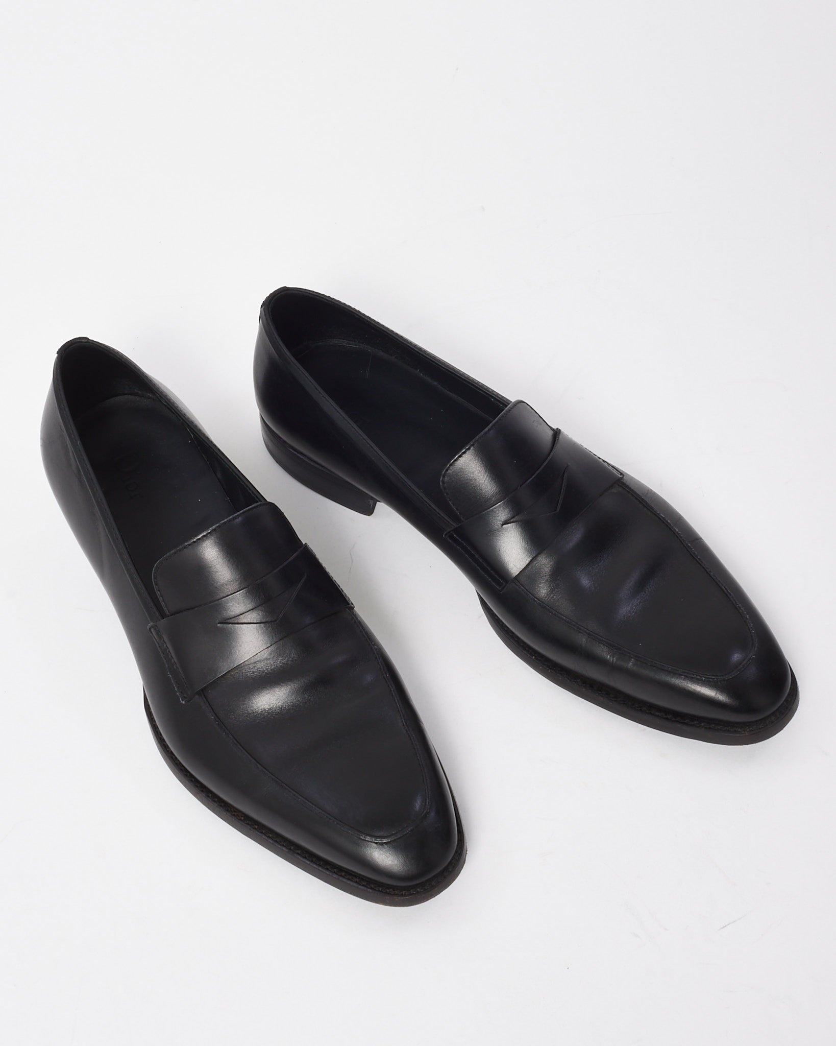 Dior Men's Black Leather Semi-Pointed Toe Loafers - 43 MEN
