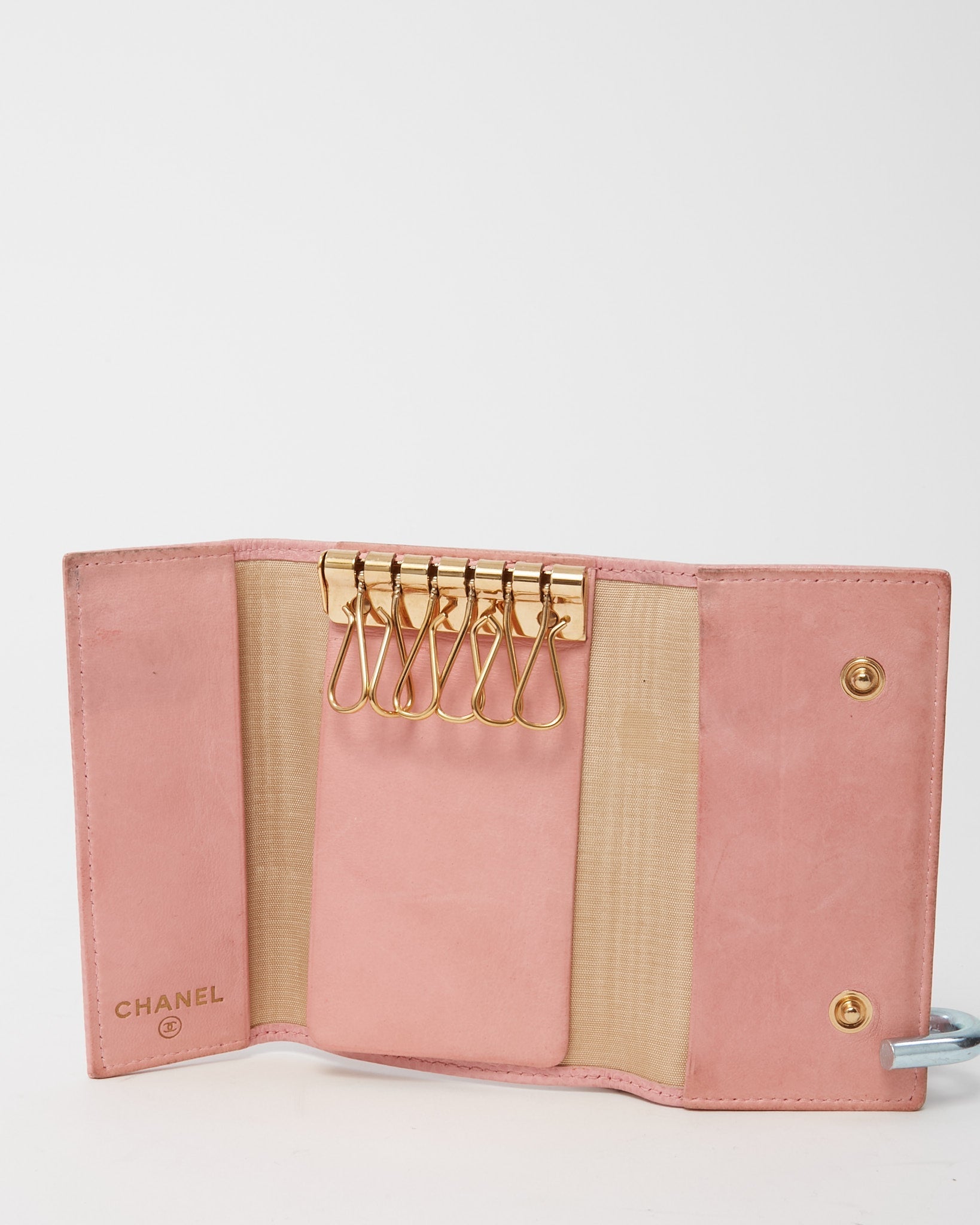Chanel Pink Caviar Leather Timeless Interlocking CC Logo 6 Key Holder