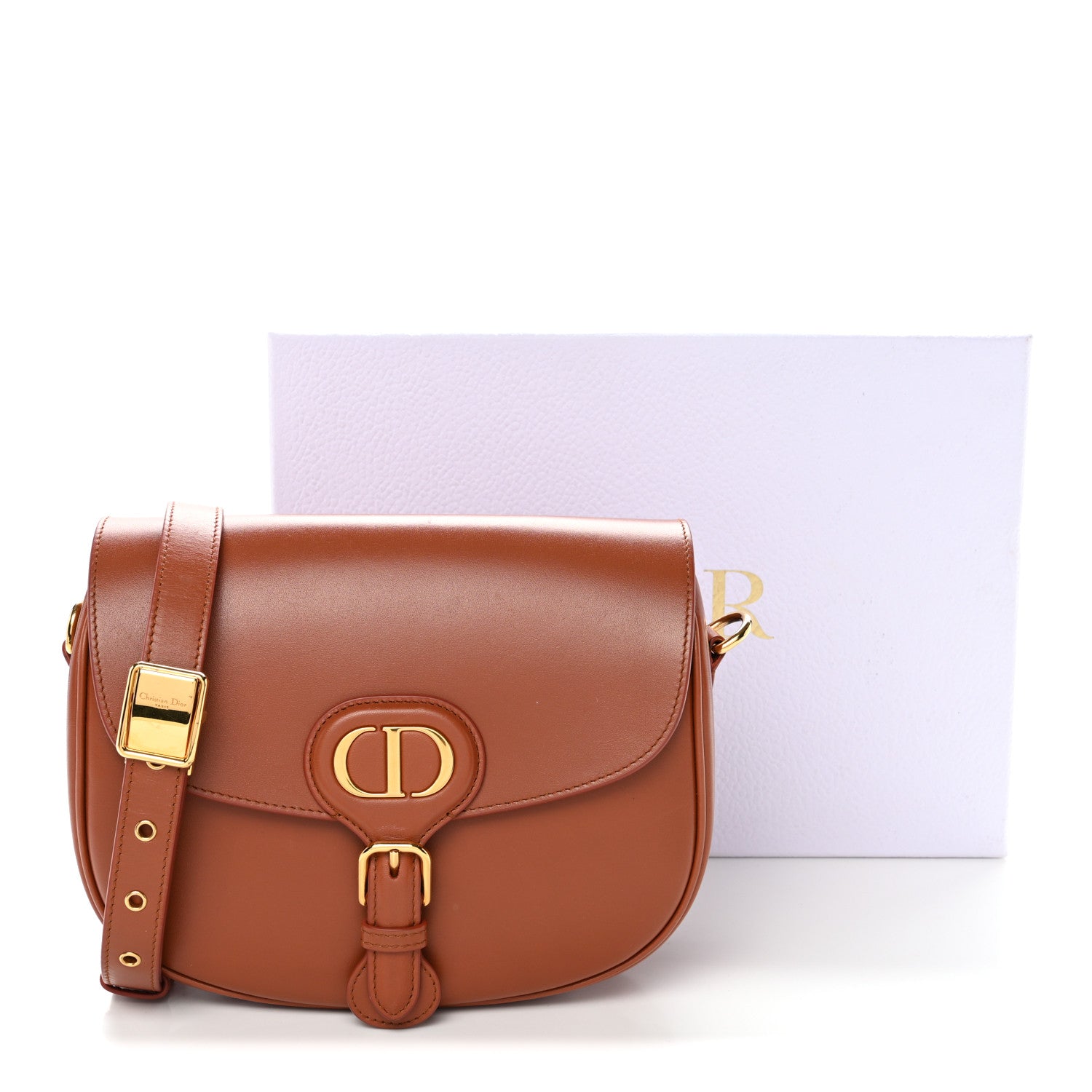 Box Calfskin Medium Bobby Flap Dark Tan