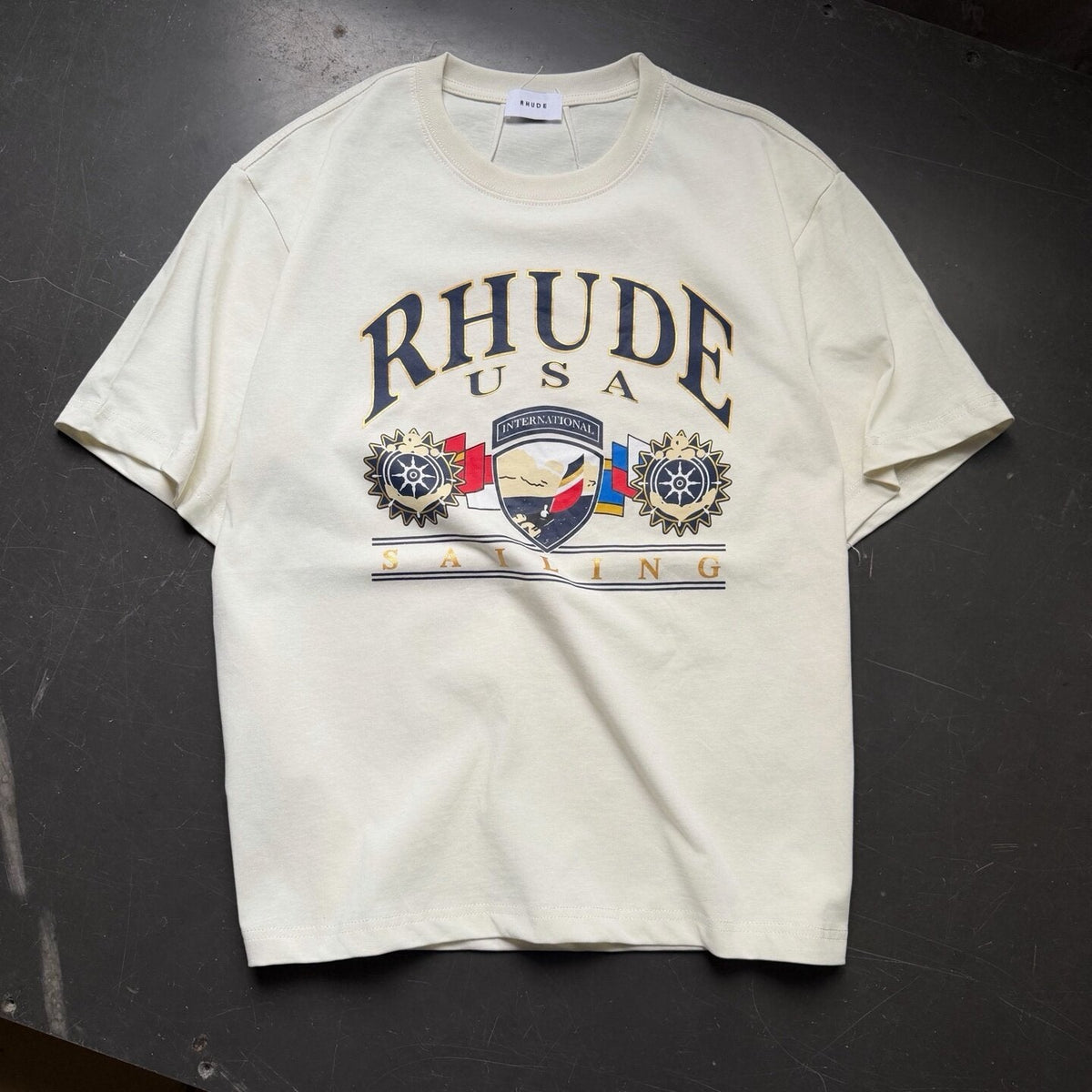 RHUDE American Retro Letter Print Loose Summer T-Shirt