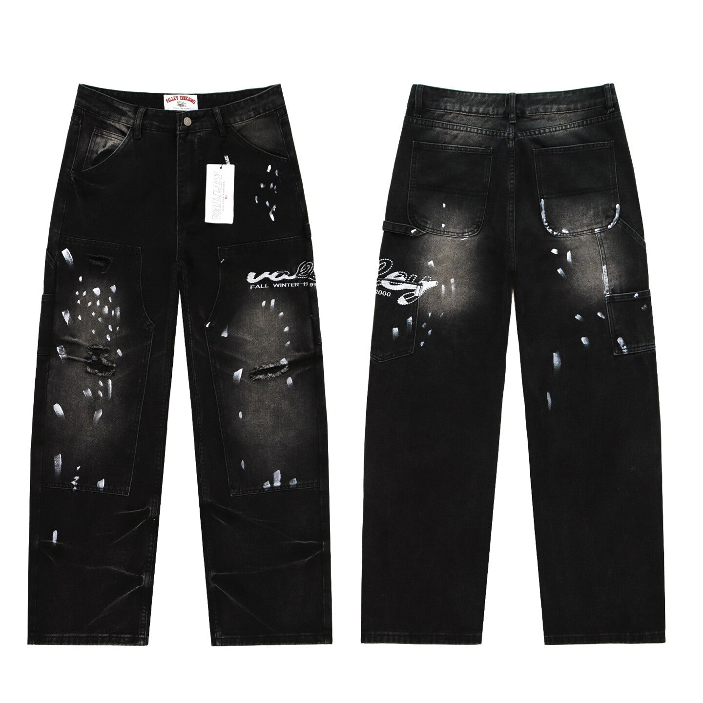 Vale Forever Retro Graffiti Distressed Straight Jeans