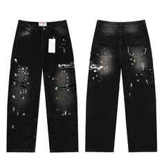 Vale Forever Retro Graffiti Distressed Straight Jeans